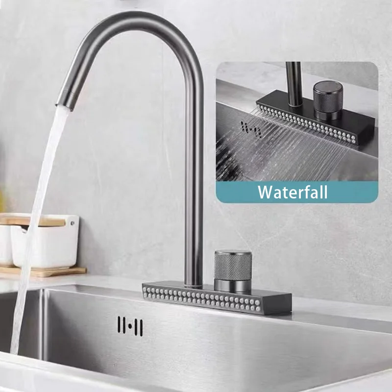 Grey Kitchen Faucet Stainless Steel Big Waterfall Basin Sink Tap 4 Ways Water Outlet Cold and Hot Mixer Rainfall Tap 360Rotation
Grey Kitchen Faucet Stainless Steel Big Waterfall Basin Sink Tap 4 Ways Water Outlet Cold and Hot Mixer Rainfall Tap 360Rotation