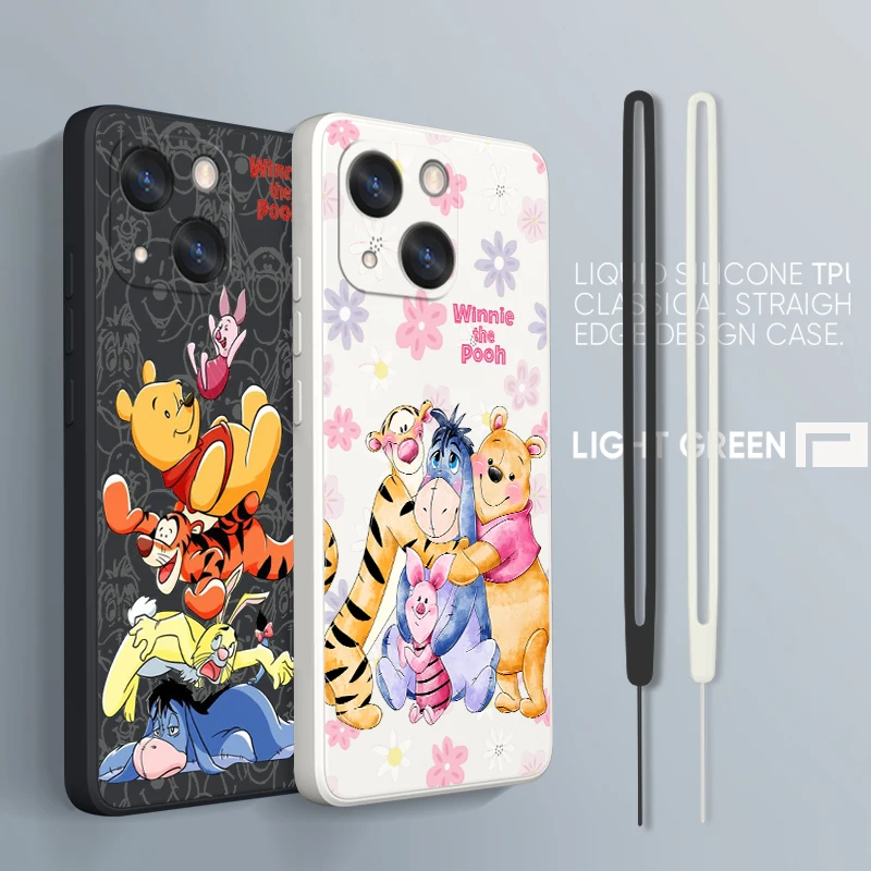 

Winnie the Pooh Cute Phone Case For iPhone 14 13 12 mini 11 Pro Max 8 7 Plus XR XS X Liquid Rope Funda Cover