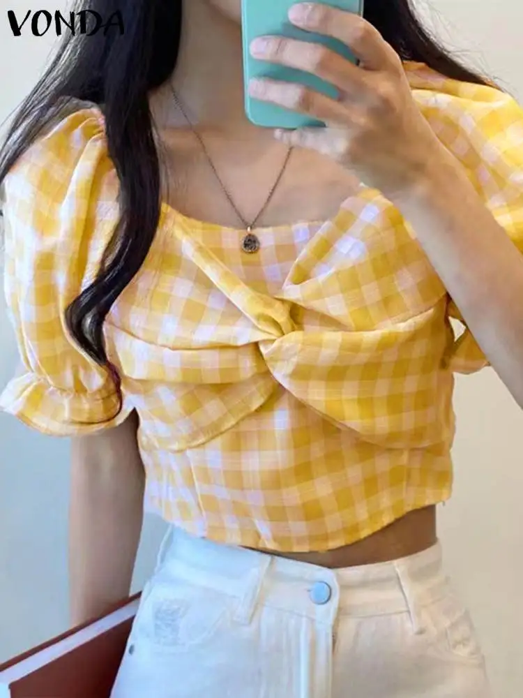 Women Casual Blouse 2022 Sexy Short Sleeves Female Square Neck Puff Sleeve Plaid Bow Short Blouse Femininas Blusas Pinted Blusas
Women Casual Blouse 2022 Sexy Short Sleeves Female Square Neck Puff Sleeve Plaid Bow Short Blouse Femininas Blusas Pinted Blusas