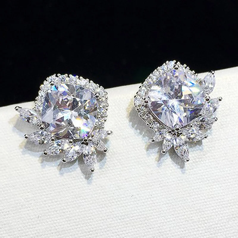

Gorgeous Dazzling Square White Zircon Women Stud Earrings Female Engagement Party Fashion Jewelry Earrings Delicate Gifts