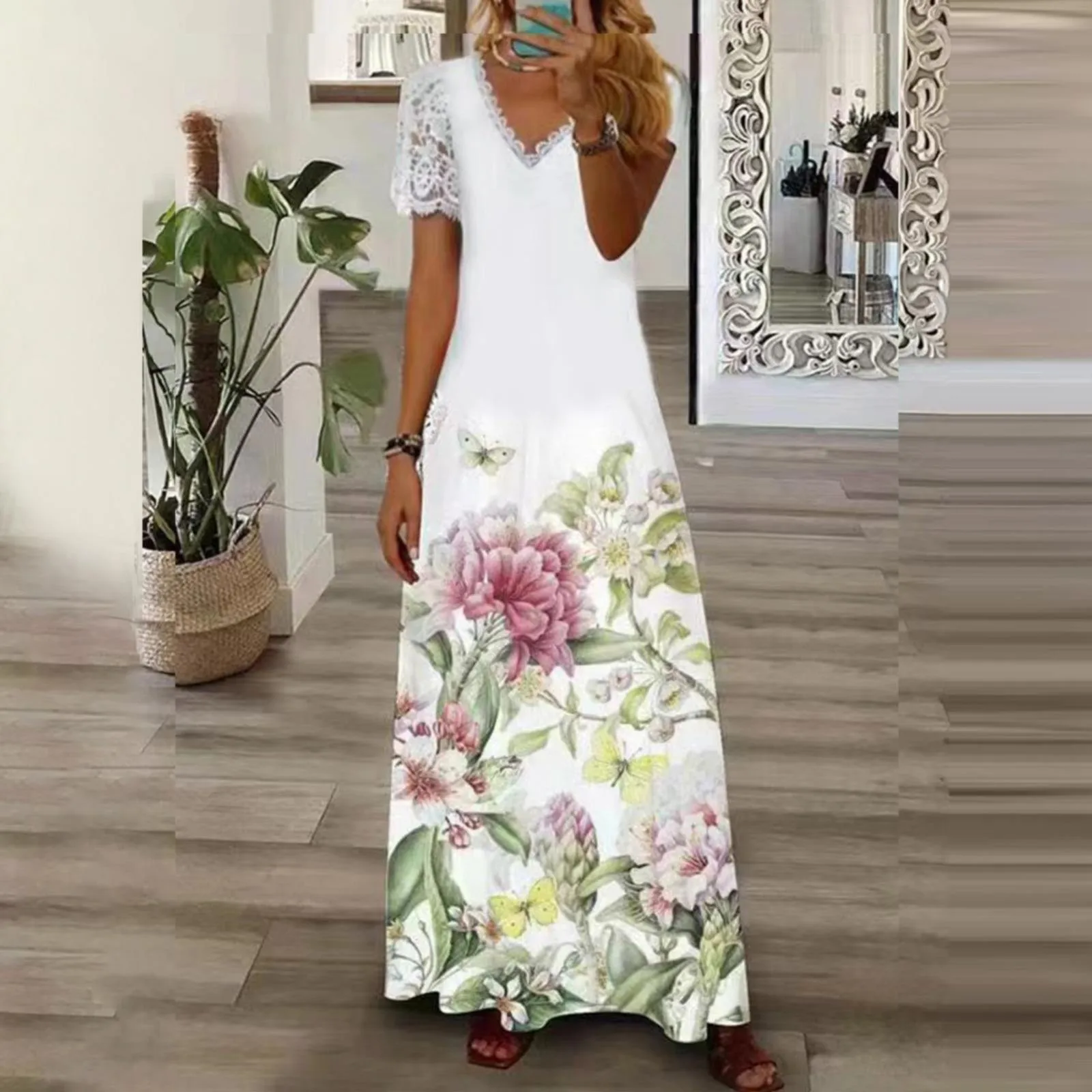 Boho Maxi Dress Women Floral Print High Waist Pleats Beach Dresses Fashion Lace Short Sleeve V Neck Floral Long Dress Vestidos
Boho Maxi Dress Women Floral Print High Waist Pleats Beach Dresses Fashion Lace Short Sleeve V Neck Floral Long Dress Vestidos