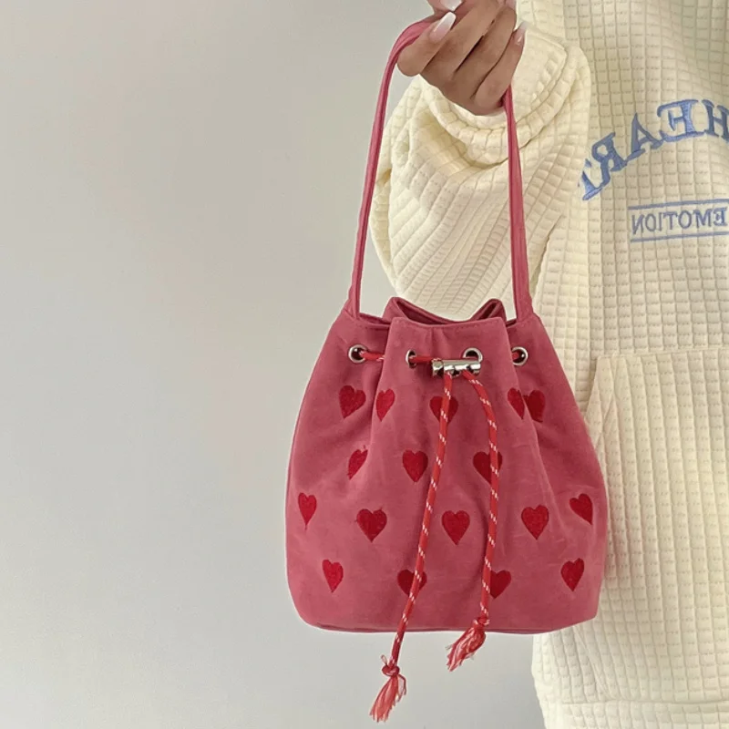 Pink Heart Embroidered Ladies Bucket Purse Handbags Love Women Messenger Bag Drawstring Female Girls Small Shoulder Bags
Pink Heart Embroidered Ladies Bucket Purse Handbags Love Women Messenger Bag Drawstring Female Girls Small Shoulder Bags