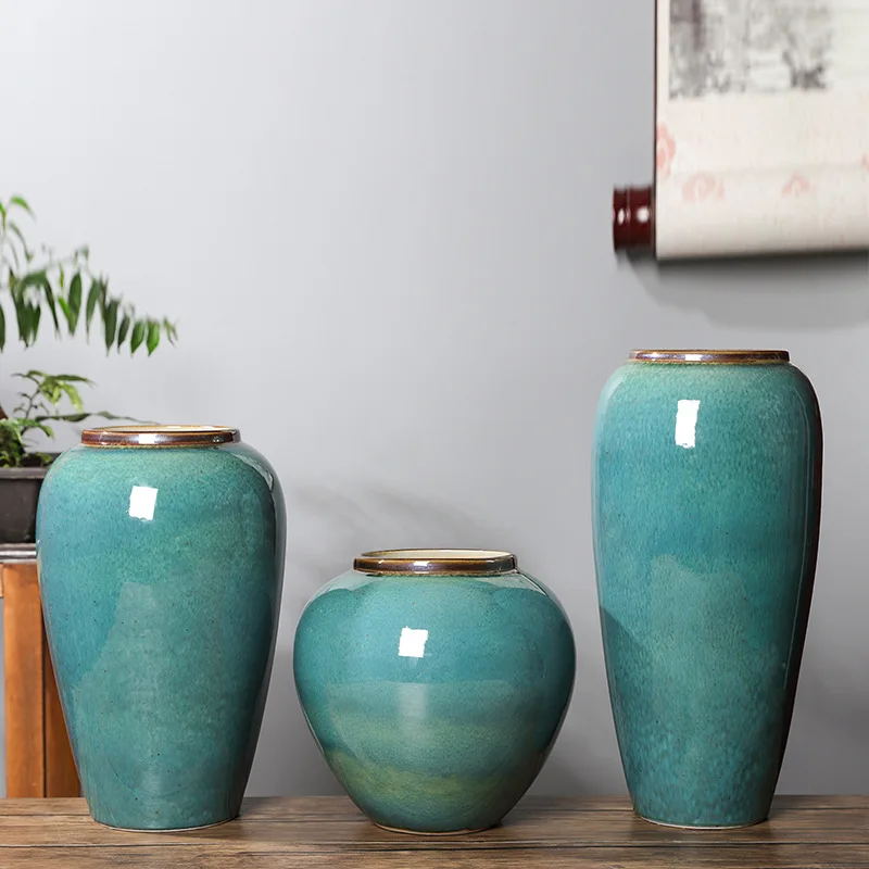 

Современные украшения для дома, наборы цветов, глазурованная керамика, сухие цветочные композиции, новые зеленые керамические вазы в китайском стиле
