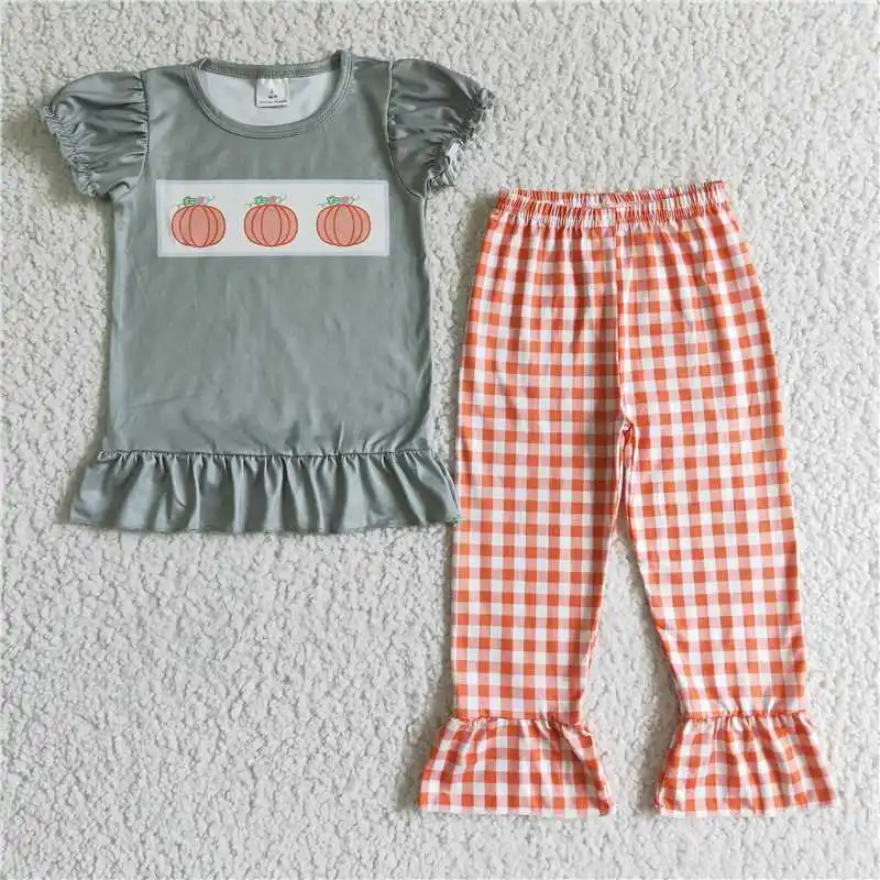 GSPO0175 Baby Girl Clothes Milk Silk Pumpkin Sleeve T-shirt Top With Plaid Bell Pants Suit Halloween Kids Clothes Girl 
GSPO0175 Baby Girl Clothes Milk Silk Pumpkin Sleeve T-shirt Top With Plaid Bell Pants Suit Halloween Kids Clothes Girl