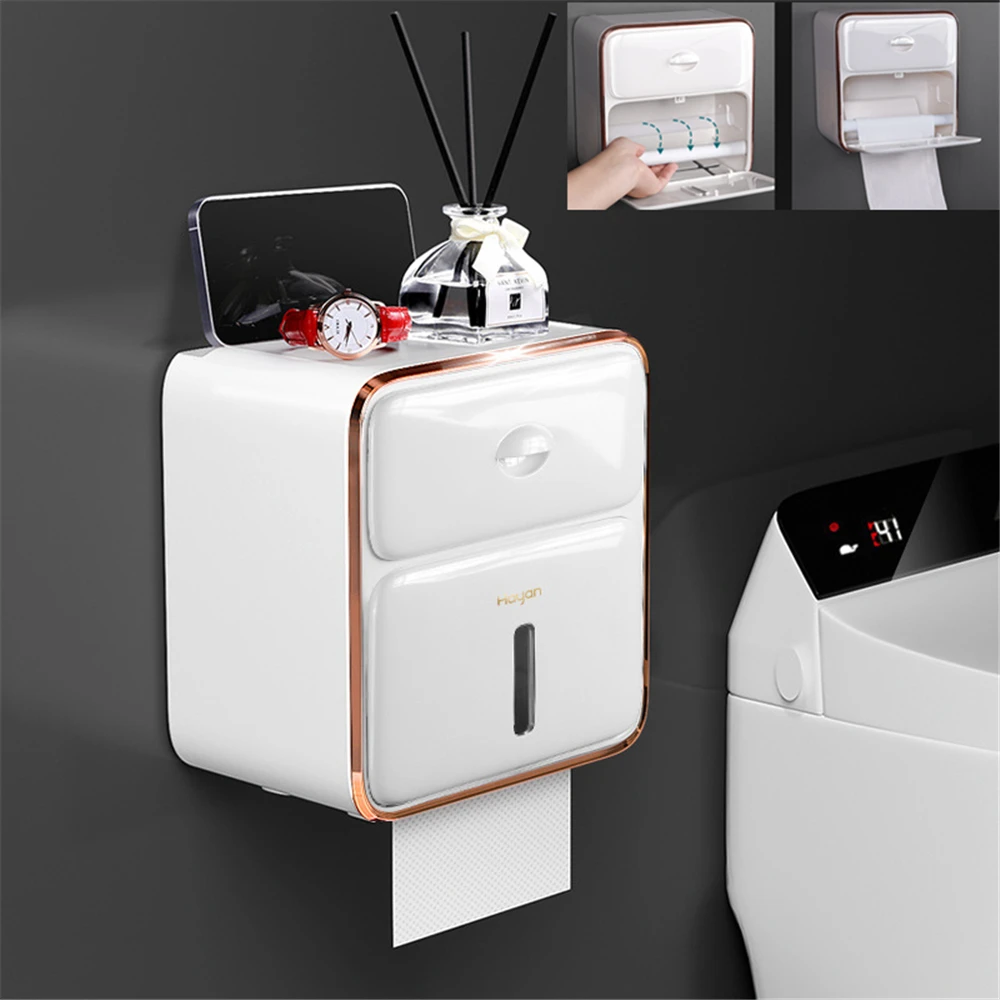 Bathroom Tissue Box Toilet Paper Holder with Double Storage Box Waterproof Wall Toilet Paper Rack Paper Towel Kitchen Paper Rack 
Bathroom Tissue Box Toilet Paper Holder with Double Storage Box Waterproof Wall Toilet Paper Rack Paper Towel Kitchen Paper Rack