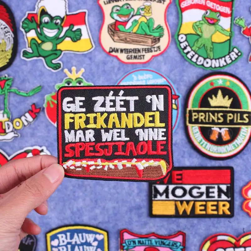 2023 Oeteldonk Embleem Patches for Clothing Diy Sewing Iron on Frog Letter Embroidered Patch on Clothes Carnival for Netherlands
2023 Oeteldonk Embleem Patches for Clothing Diy Sewing Iron on Frog Letter Embroidered Patch on Clothes Carnival for Netherlands