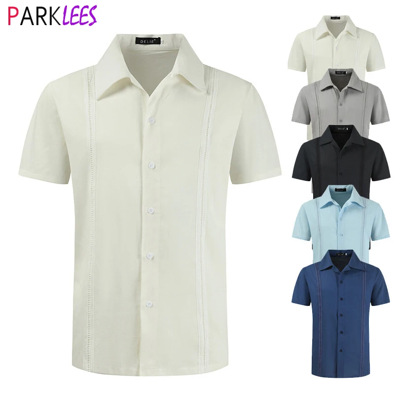 Men's Traditional Cuban Camp Collar Guayabera Shirt Short Sleeve Embroidered Pleats Beach Shirts Mexican Caribbean Style Chemsie
Men's Traditional Cuban Camp Collar Guayabera Shirt Short Sleeve Embroidered Pleats Beach Shirts Mexican Caribbean Style Chemsie