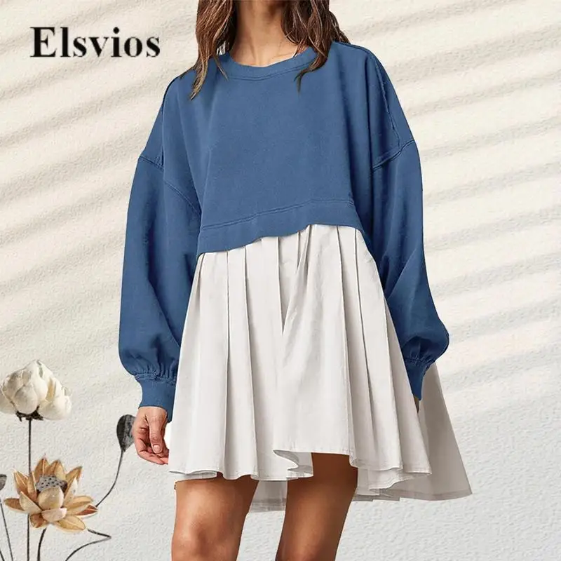 Осенне-зимнее женское свободное платье-свитшот, мини-платья, женское повседневное ТРАПЕЦИЕВИДНОЕ ПЛАТЬЕ С Длинным Рукавом, модное плиссированное платье в стиле пэчворк с круглым вырезом 
Осенне-зимнее женское свободное платье-свитшот, мини-платья, женское повседневное ТРАПЕЦИЕВИДНОЕ ПЛАТЬЕ С Длинным Рукавом, модное плиссированное платье в стиле пэчворк с круглым вырезом