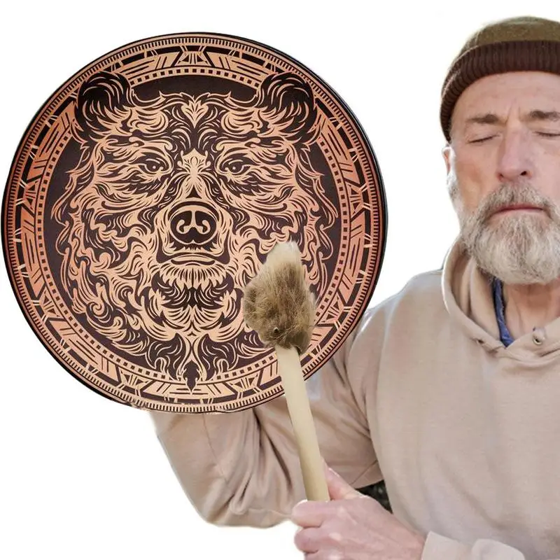 Hand Drum 10in Bear Pattern Wood Frame Drum With Beautiful Sounds Portable Small Musical Percussion Instrument For Music Lovers 
Hand Drum 10in Bear Pattern Wood Frame Drum With Beautiful Sounds Portable Small Musical Percussion Instrument For Music Lovers