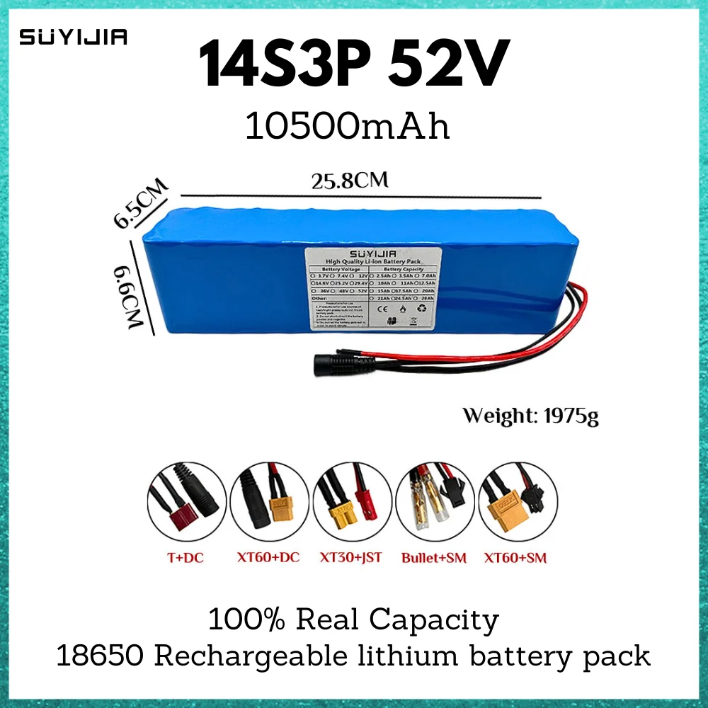 14S3P 18650 52V 10500mah Lithium Batteries Pack Built-in Smart BMS for E-Bike Unicycle Scooter Wheel Chair with 58.8V 2A Charger
14S3P 18650 52V 10500mah Lithium Batteries Pack Built-in Smart BMS for E-Bike Unicycle Scooter Wheel Chair with 58.8V 2A Charger