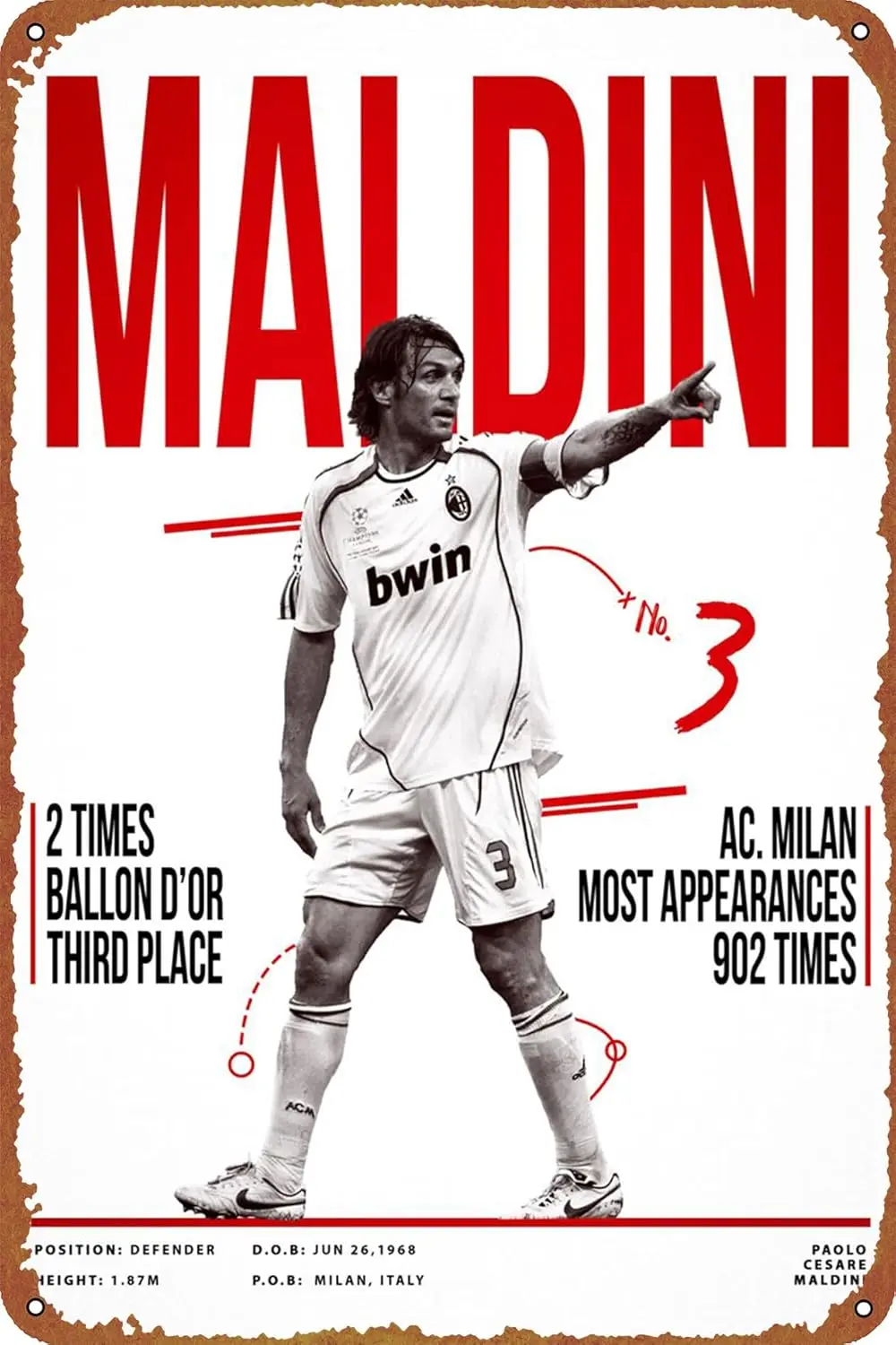 Paolo Maldini 3 постер жестяная вывеска кафе-бар домашнее настенное художественное