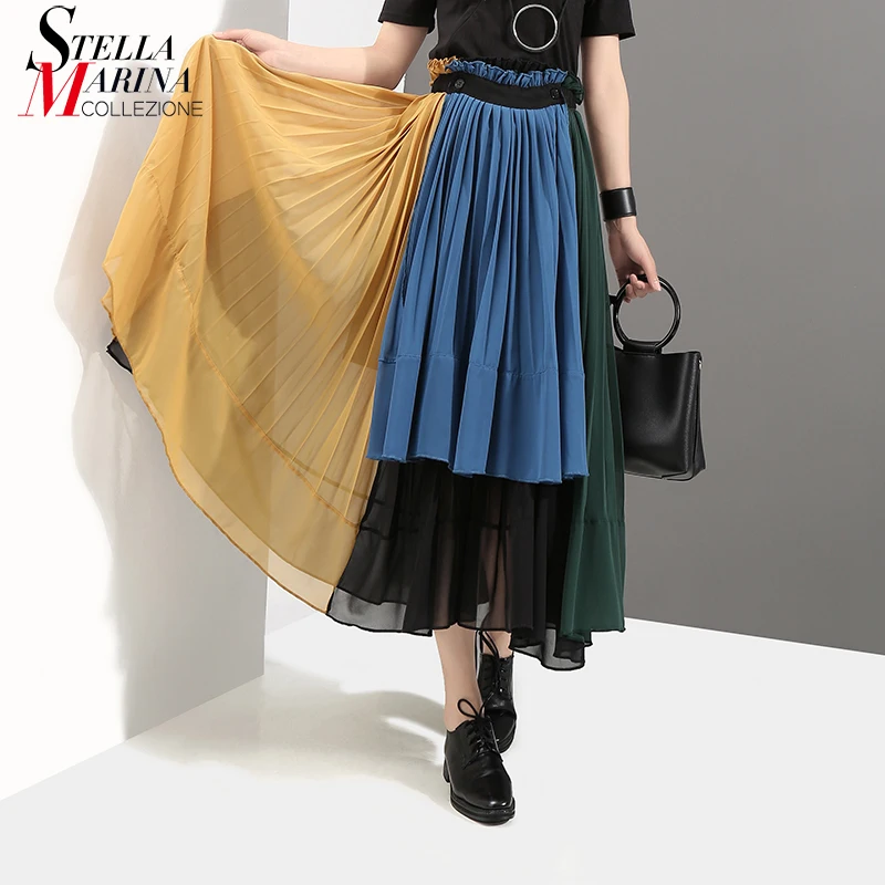 New Summer Multicolor Patchwork Style Woman Long Chiffon Pleated Skirt High Waist Ankle Length Ladies Casual Loose Skirts 3527
New Summer Multicolor Patchwork Style Woman Long Chiffon Pleated Skirt High Waist Ankle Length Ladies Casual Loose Skirts 3527