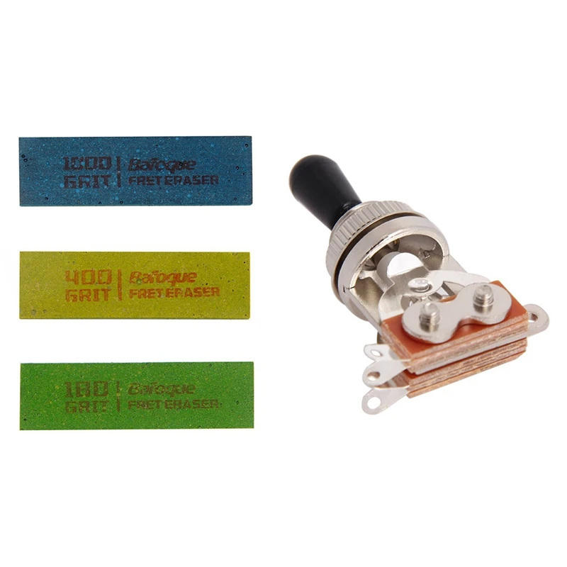Electric Guitar Toggle Switch 3 Way In Black (Rhythm Treble) Pickup Selector With 3Pcs Guitar Polishing Erasers Abrasive
Electric Guitar Toggle Switch 3 Way In Black (Rhythm Treble) Pickup Selector With 3Pcs Guitar Polishing Erasers Abrasive