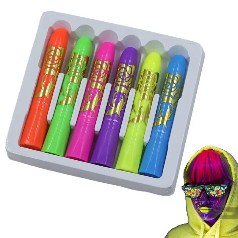 Neon Body Paint 6 Different Colors Black Light Crayon Swivel Design Black Light Crayon For Birthday Halloween Masquerade Glow
Neon Body Paint 6 Different Colors Black Light Crayon Swivel Design Black Light Crayon For Birthday Halloween Masquerade Glow