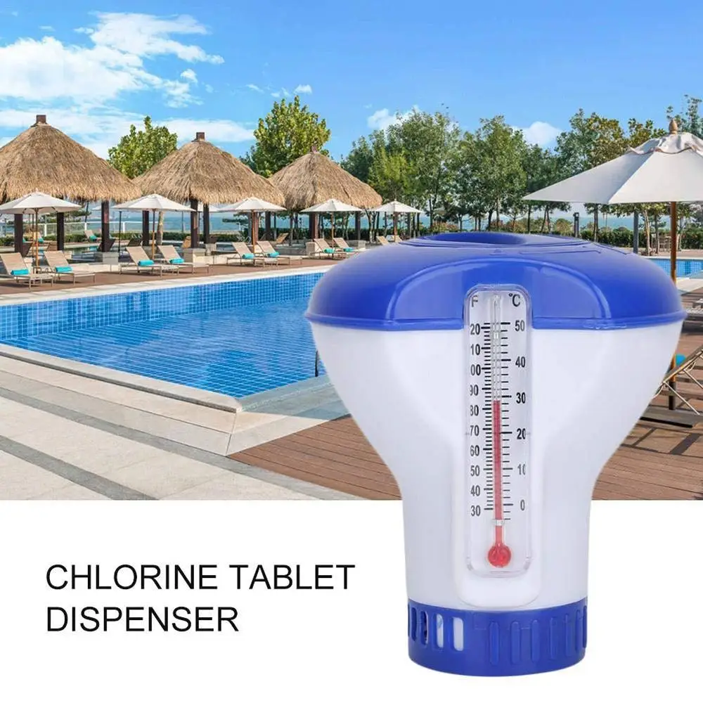 

Floating Pool Automatic Chlorine Tablet Dispenser With Thermometer Pool Spa Floating Pill Disinfecting Box