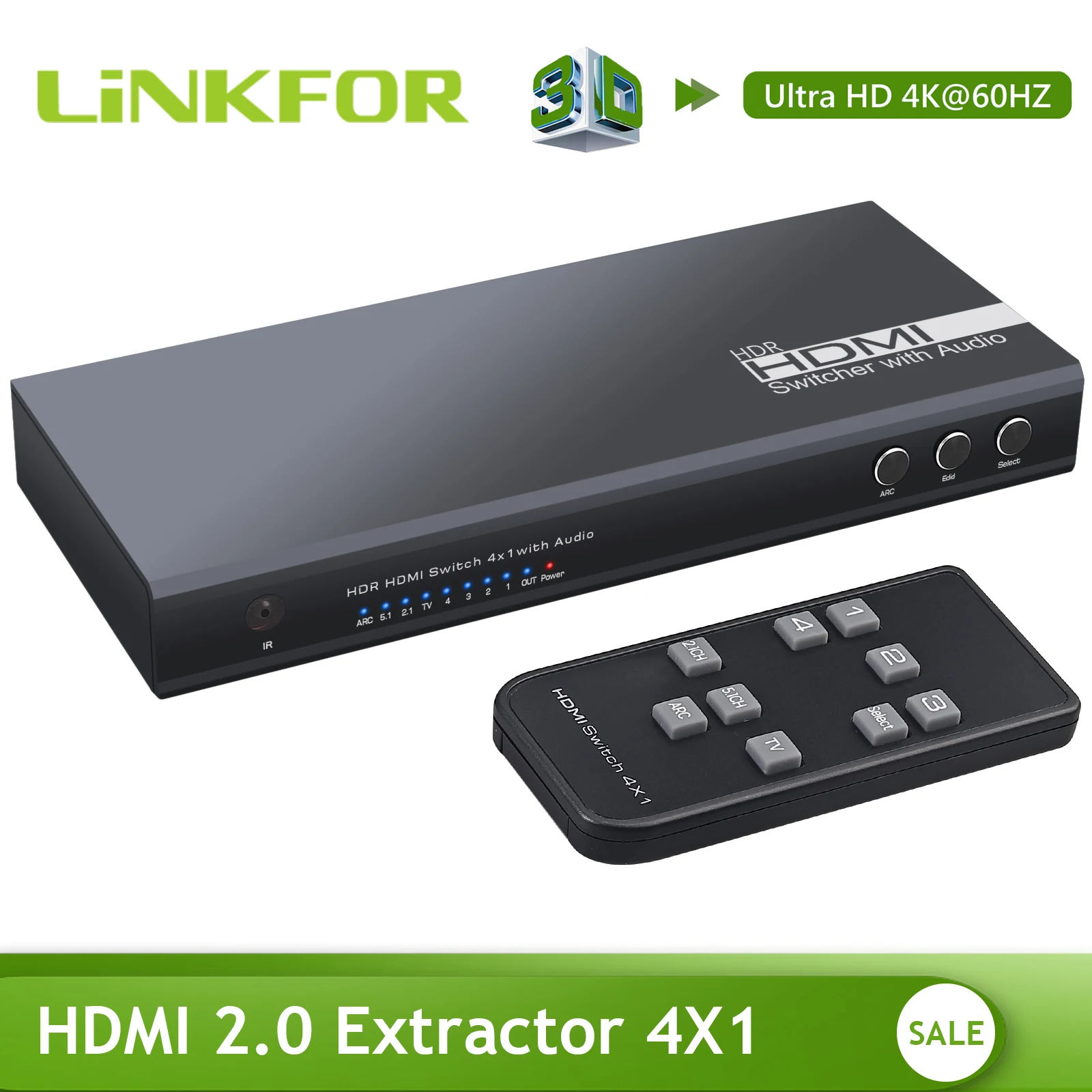 LiNKFOR HDMI 2.0 Audio Extractor 4X1 HDMI Splitter Switch 4K HDMI Adapter 4K@60Hz Ultra HD Optical TOSLINK SPDIF 3.5mm Audio
LiNKFOR HDMI 2.0 Audio Extractor 4X1 HDMI Splitter Switch 4K HDMI Adapter 4K@60Hz Ultra HD Optical TOSLINK SPDIF 3.5mm Audio