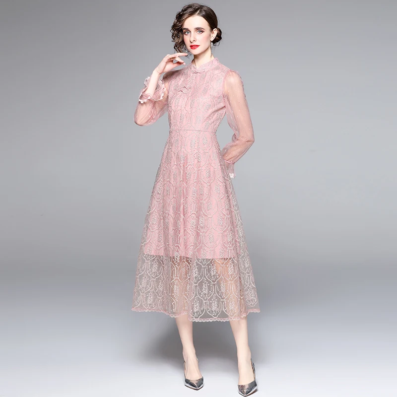 Simgent 2022 Pink Dress High End Women New Buckles Stand Collar Long Sleeve A Line Elegant Midi Long Dresses Vestidos SG2378
Simgent 2022 Pink Dress High End Women New Buckles Stand Collar Long Sleeve A Line Elegant Midi Long Dresses Vestidos SG2378