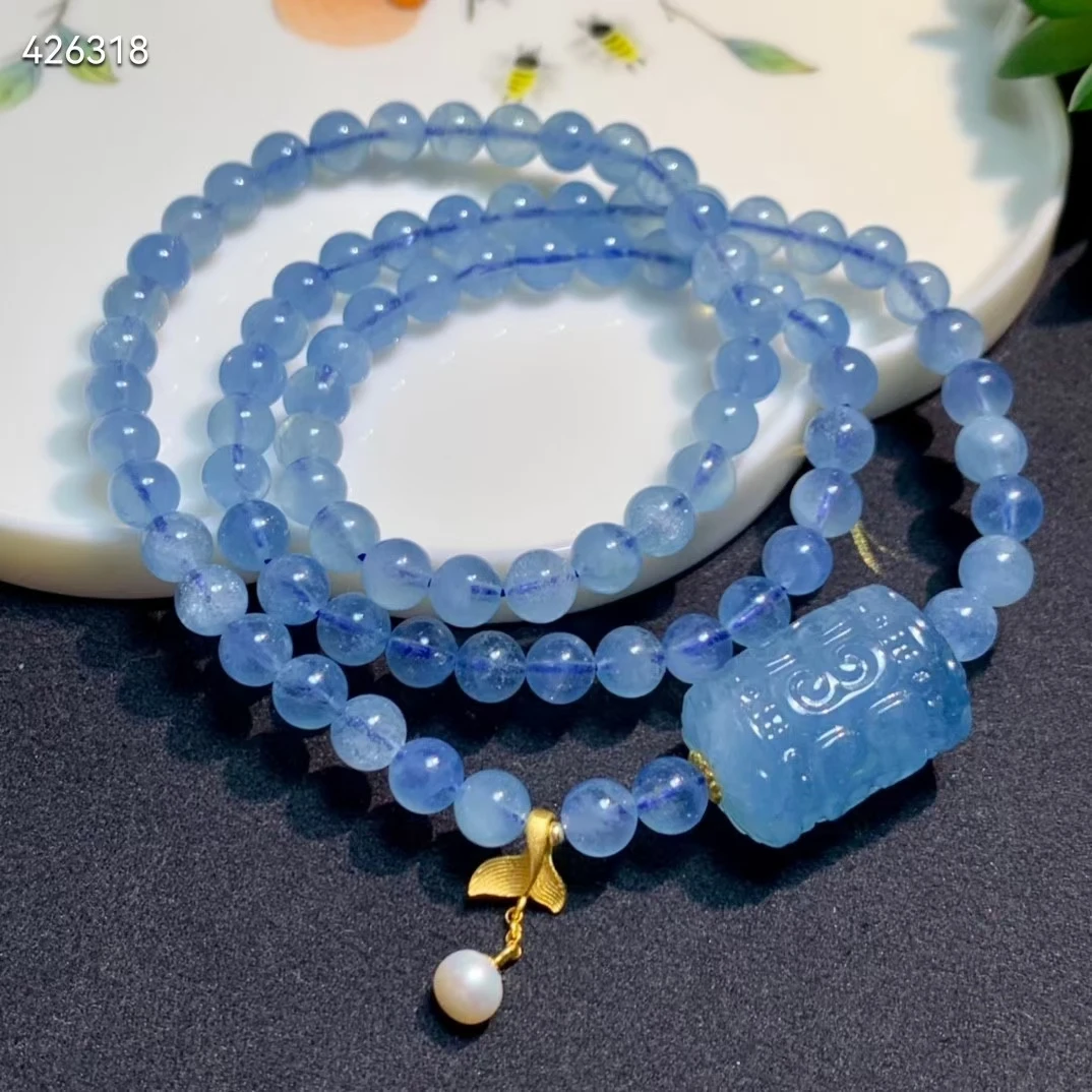 Natural Blue Aquamarine Clear Round Beads 3 Laps Bracelet 6.1MM Women Men Brazil Aquamarine Barrel Pendant Jewelry AAAAAA
Natural Blue Aquamarine Clear Round Beads 3 Laps Bracelet 6.1MM Women Men Brazil Aquamarine Barrel Pendant Jewelry AAAAAA