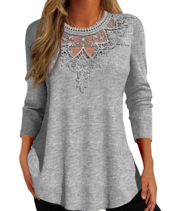 Autumn and Winter Women's Top New Solid-coloured Lace Shirt Round Neck Long-sleeved Casual Loose Hollow Women's Pullovers
Autumn and Winter Women's Top New Solid-coloured Lace Shirt Round Neck Long-sleeved Casual Loose Hollow Women's Pullovers