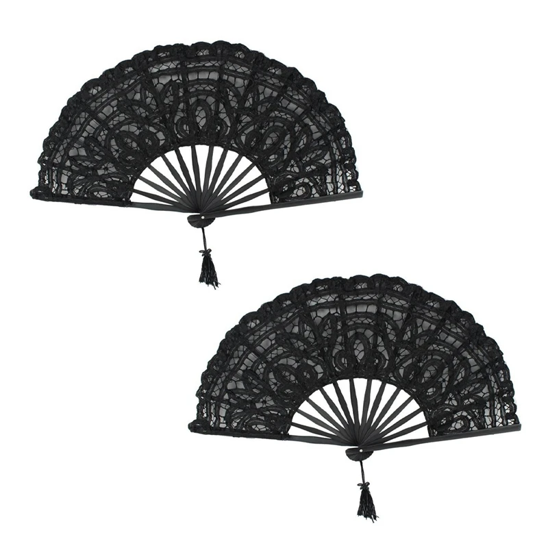 2X Handmade Cotton Lace Folding Hand Fan For Party Bridal Wedding Decoration (Black)
2X Handmade Cotton Lace Folding Hand Fan For Party Bridal Wedding Decoration (Black)
