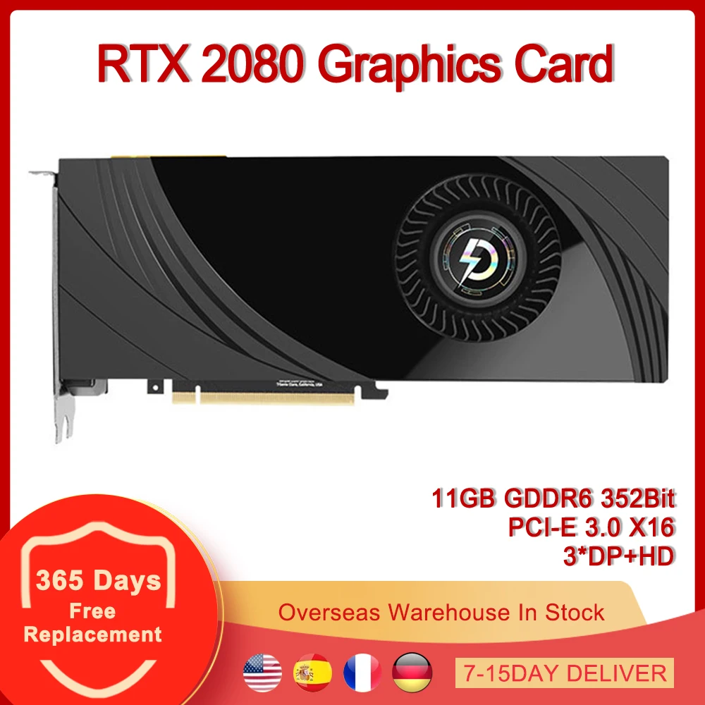 

Видеокарта RTX 2080 PCI-E 3,0 X16 11 ГБ GDDR6 352Bit 3DP + HD, видеокарты для NVIDIA GeForce RTX2080 11G 352 бит