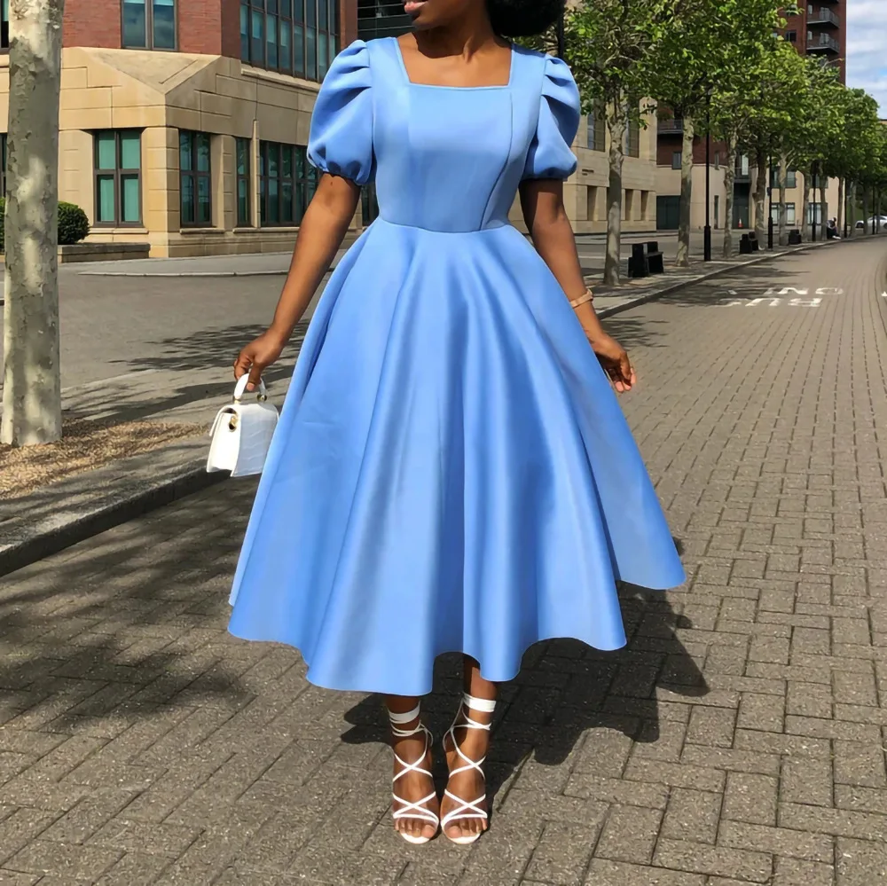 Vintage Dress Women French Style Evening Dress Short Sleeve Mid Length Ball Gown Solid Elegant Club Prom Party Dress Fashion New
Vintage Dress Women French Style Evening Dress Short Sleeve Mid Length Ball Gown Solid Elegant Club Prom Party Dress Fashion New