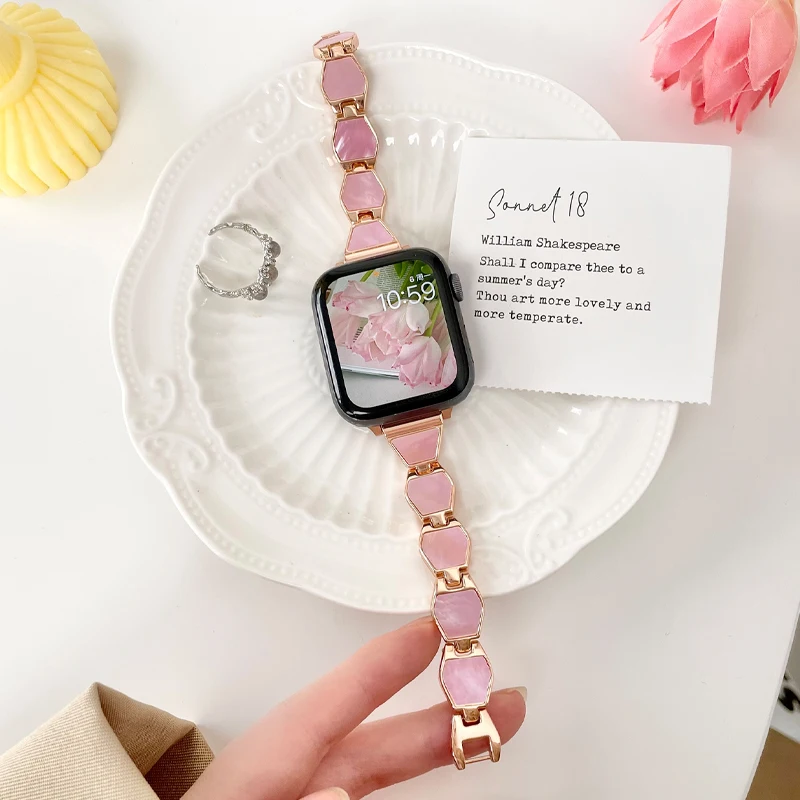 Fashion Metal Strap For Apple Watch Band 7 41mm 45mm 40mm 38mm 44mm 42mm Luxury Women Shell Bracelet iWatch Serie 6 SE 5 4 SE
Fashion Metal Strap For Apple Watch Band 7 41mm 45mm 40mm 38mm 44mm 42mm Luxury Women Shell Bracelet iWatch Serie 6 SE 5 4 SE