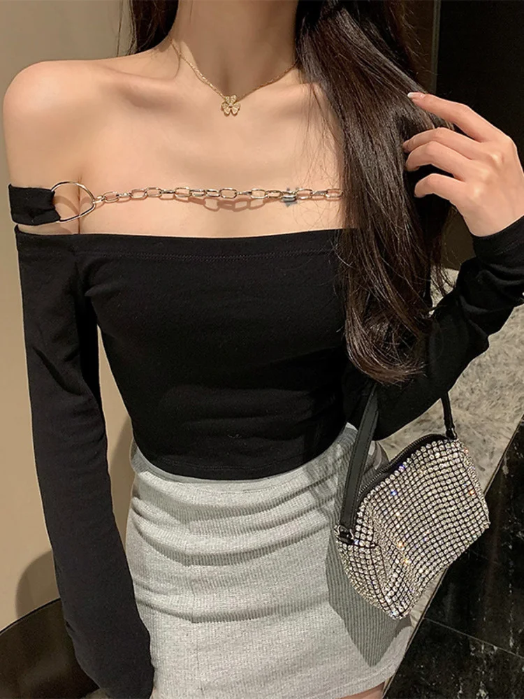 TVVOVVIN Autumn chic metal chain sexy Slash neck long sleeve slim top women's tshirt tees sweet girl cute korean tops 3G4V
TVVOVVIN Autumn chic metal chain sexy Slash neck long sleeve slim top women's tshirt tees sweet girl cute korean tops 3G4V