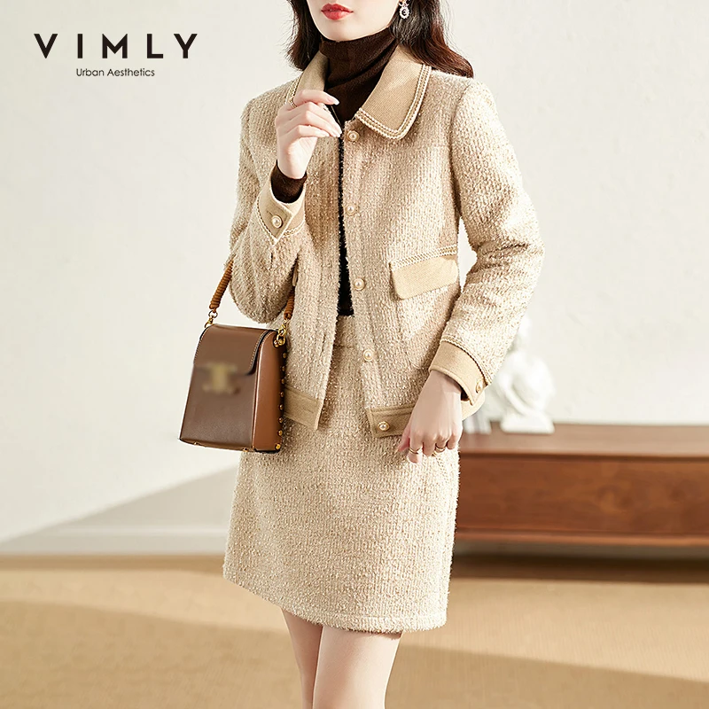 Зимний теплый костюм Vimly куртка элегантные офисные твидовые куртки