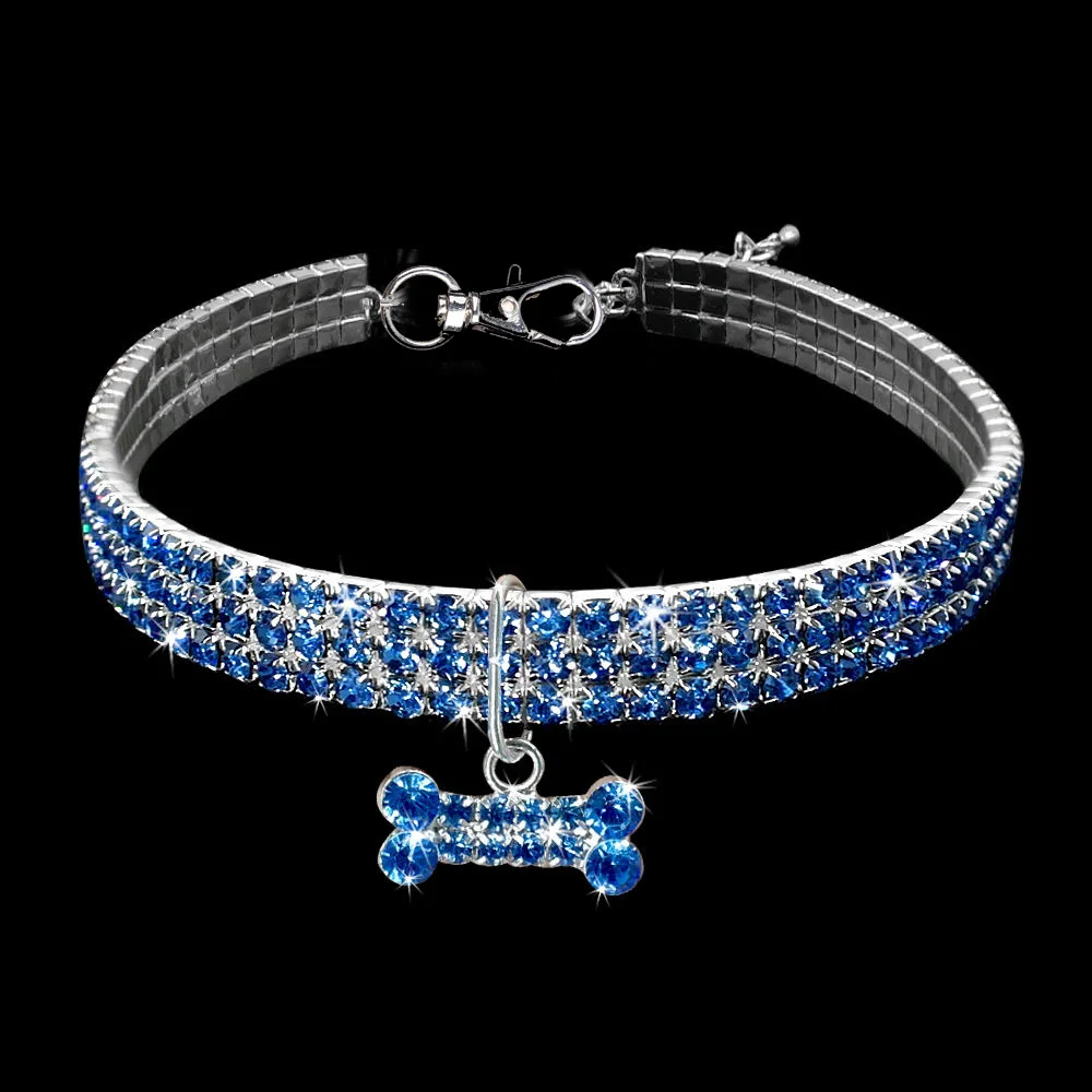 

Personalized Elastic Pet Necklace Three Rows Chain Diamond Set Crystal Cat Collar Bone Print Dog Jewelry Pendant Pet Accessories