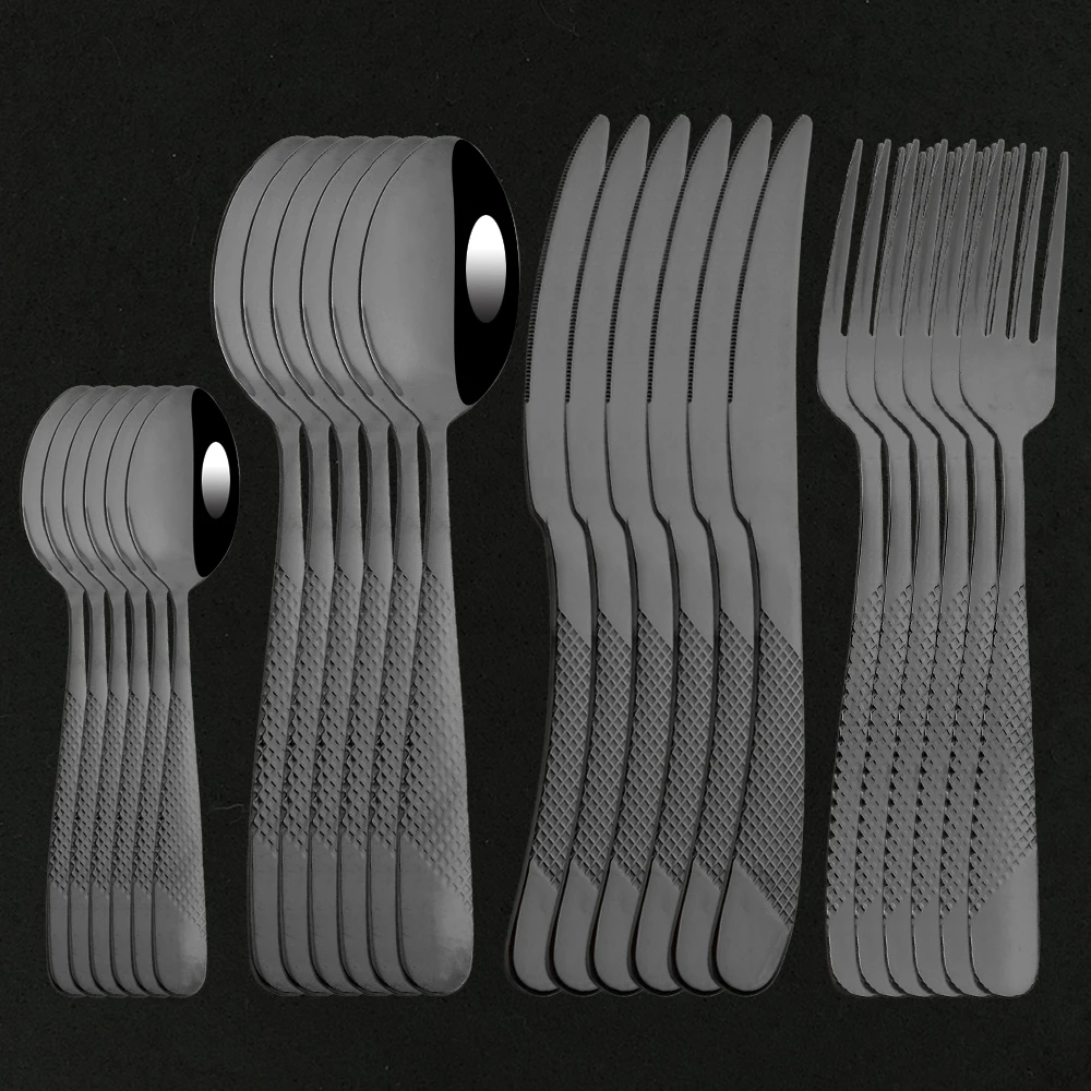 Black Dinnerware Set Stainless Steel Kitchen 16/24Pcs Flatware Cutlery Set Western Steak Knife Fork Coffee Spoon Tableware Set
Black Dinnerware Set Stainless Steel Kitchen 16/24Pcs Flatware Cutlery Set Western Steak Knife Fork Coffee Spoon Tableware Set