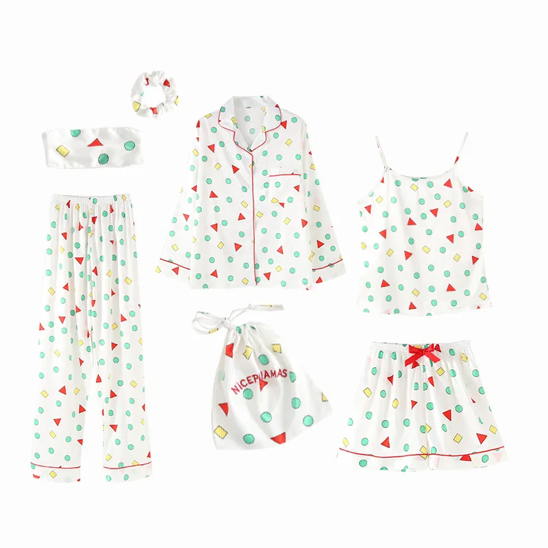simulation silk seven piece set, geometric pajamas for women in spring, summer, and autumn home clothing set
simulation silk seven piece set, geometric pajamas for women in spring, summer, and autumn home clothing set