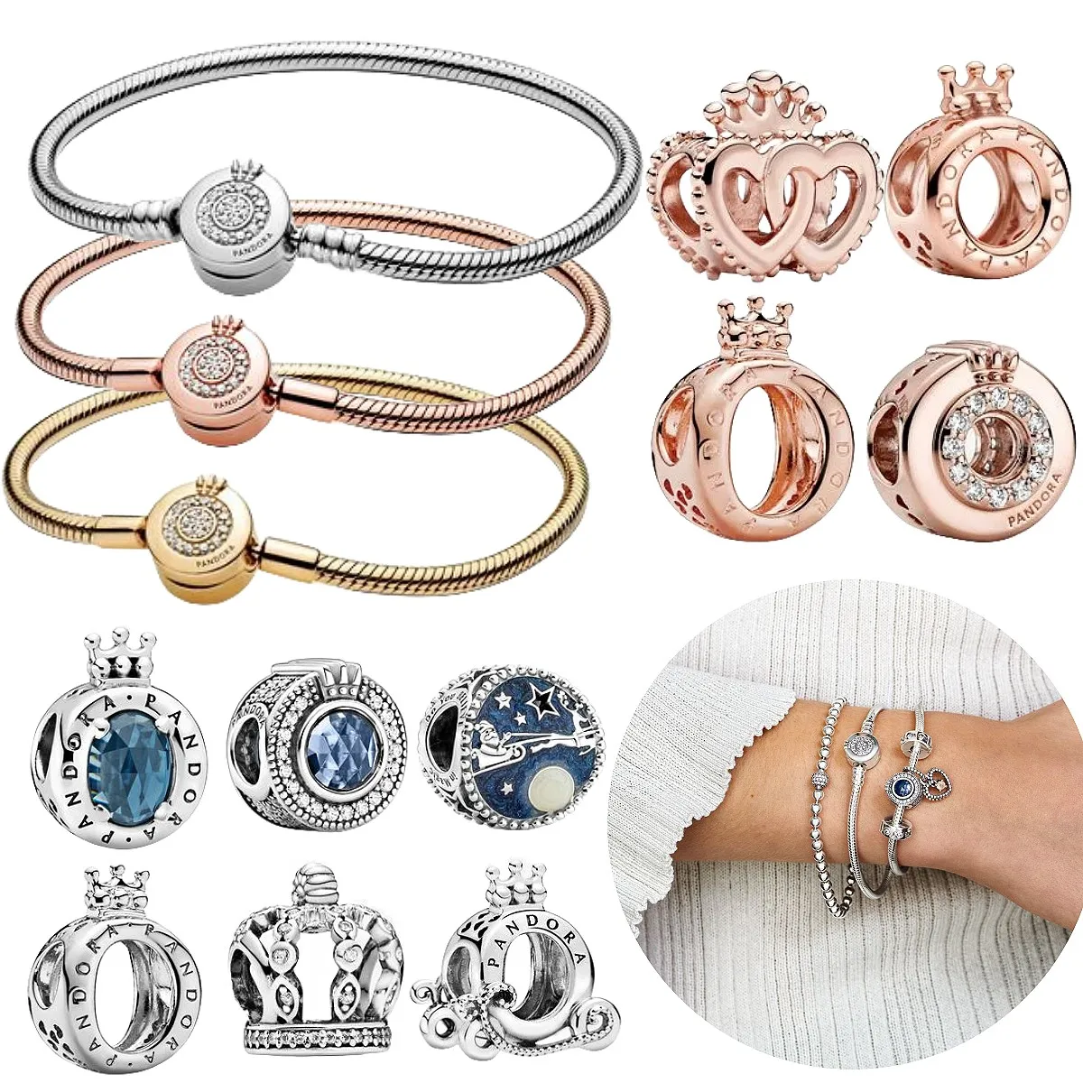 

Autumn New Sales Original Pandora Logo 925 Sterling Silver Crown Bracelet DIY Beads Charming Women's Jewelry Fashion Bracelet Gi