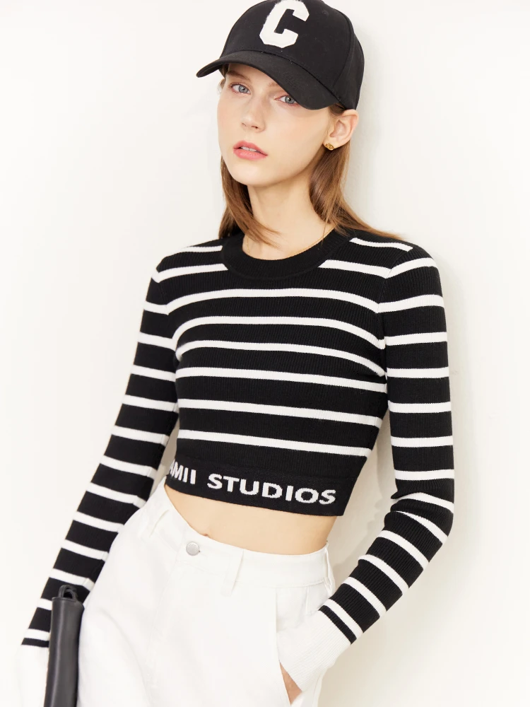 Женский трикотажный свитер с круглым вырезом, длинным рукавом и надписью 
Женский трикотажный свитер с круглым вырезом, длинным рукавом и надписью