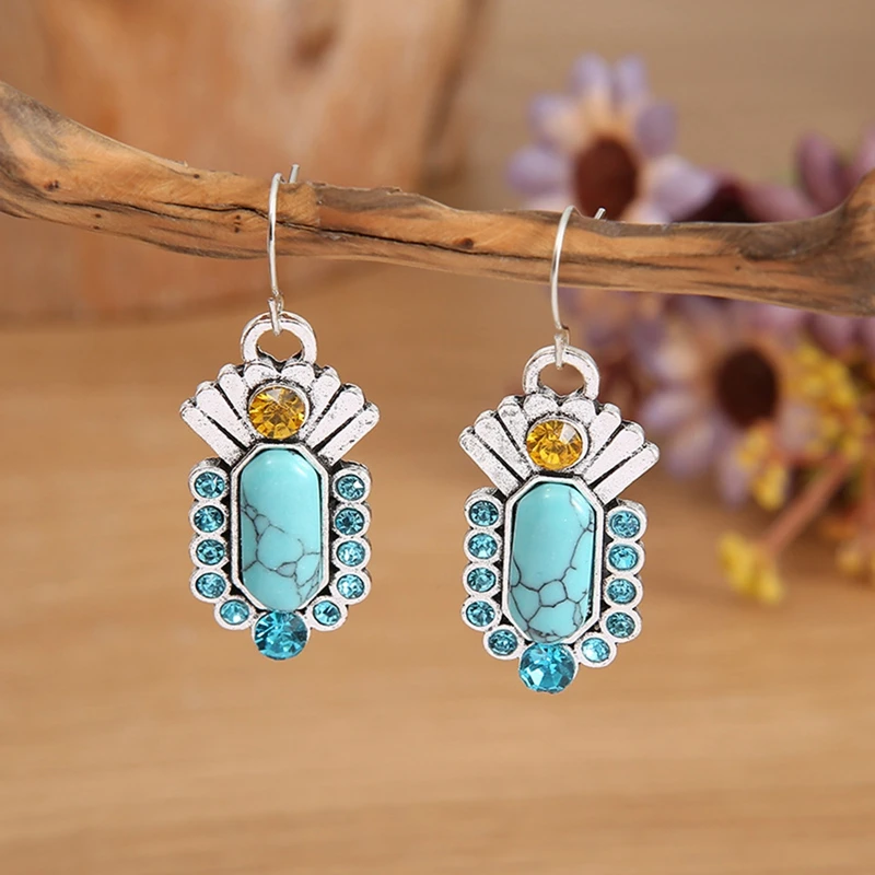 Bohemian Style Vintage Silver Turquoise Drop Dangle Earrings For Women Charming Jewelry Gift 
Bohemian Style Vintage Silver Turquoise Drop Dangle Earrings For Women Charming Jewelry Gift