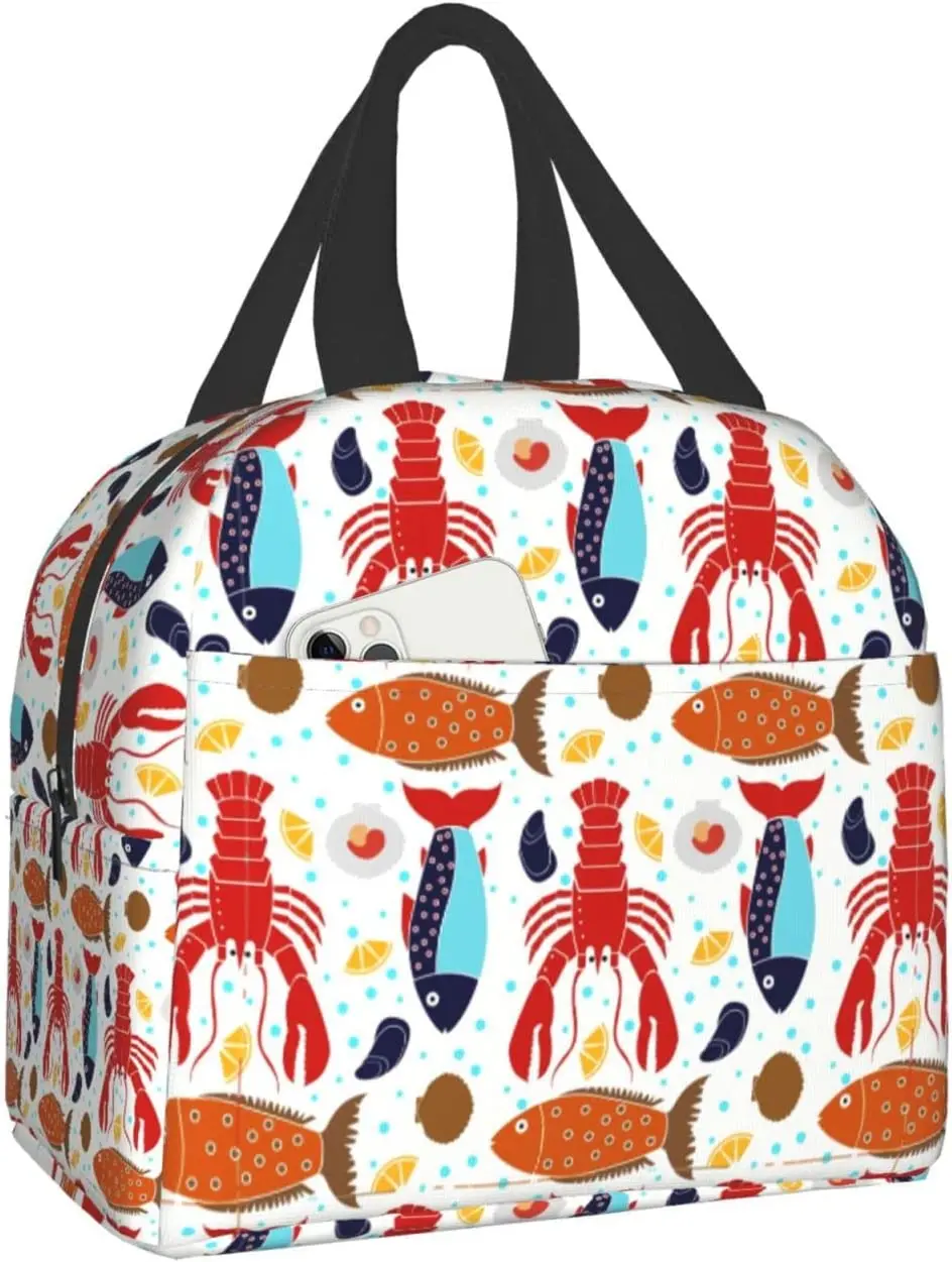 Animal Red Lobster And Lovely Fish Print Lunch Bags Box Insulated Travel Bag Picnic Tote Bags With Front Pocket For Work School
Animal Red Lobster And Lovely Fish Print Lunch Bags Box Insulated Travel Bag Picnic Tote Bags With Front Pocket For Work School