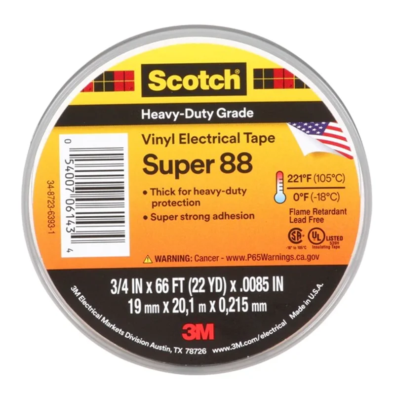 

3M Vinyl Electrical Tape Super 88 Heavy-Duty Grade Insulation Electric Wire Adhesive Tape 19mm*20.1m/Roll Black