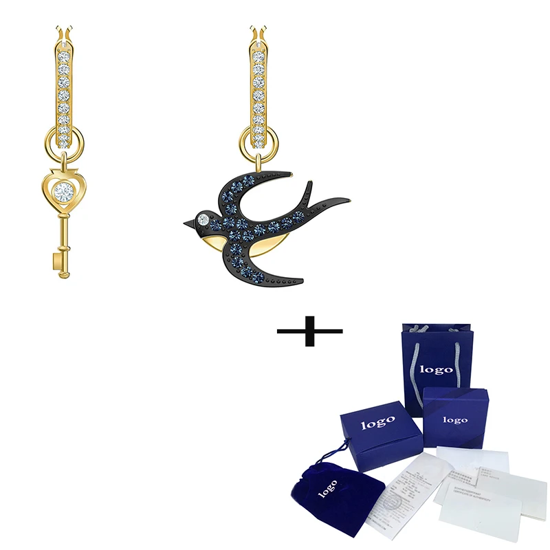 

Grace Fashion TAROT MAGIC Swallow Key Golden Crystal Pierced Earrings Exquisite Simple Ladies Jewelry Valentine's Day Best Gift