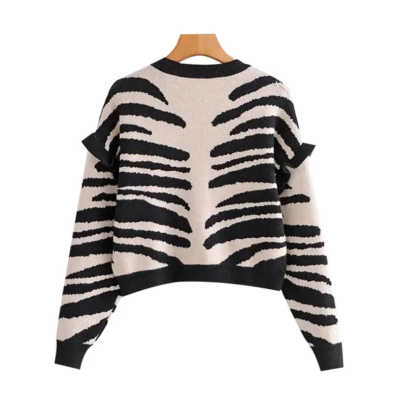 Women 2021 New Fashion Zebra Print Ruffled Cropped Knitted Cardigan Sweater Chic Y2k Tops Vintage Long Sleeve Female Outerwear
Women 2021 New Fashion Zebra Print Ruffled Cropped Knitted Cardigan Sweater Chic Y2k Tops Vintage Long Sleeve Female Outerwear