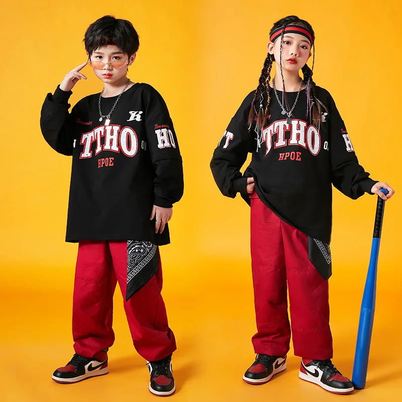 Fashion Children Clothes Hip Hop Boys Street Dance Costume Black Loose Tops Red Pants Girls Jazz Modern Dance Outfit BL10108
Fashion Children Clothes Hip Hop Boys Street Dance Costume Black Loose Tops Red Pants Girls Jazz Modern Dance Outfit BL10108