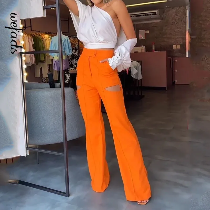 Wefads Women Two Piece Set Fashion Solid One-shoulder Hollow Irregular High Waist Top Loose Cutout With Pockets Flare Pants Sets
Wefads Women Two Piece Set Fashion Solid One-shoulder Hollow Irregular High Waist Top Loose Cutout With Pockets Flare Pants Sets