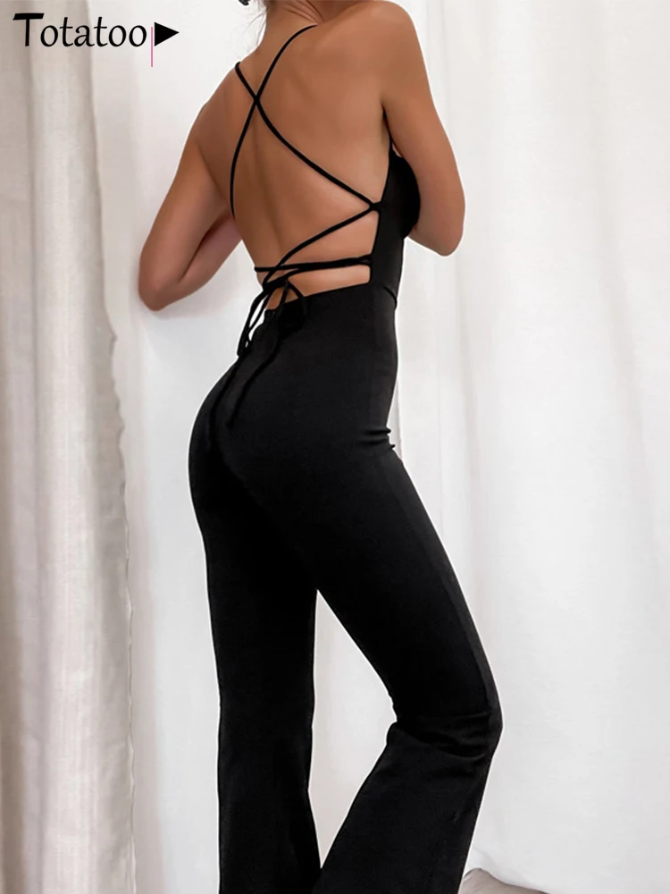 Totatoop Fashion Backless Lace Up Bandage Jumpsuit For Women One Piece Flare Pant Bodycon Rompers Club Party Black Overalls
Totatoop Fashion Backless Lace Up Bandage Jumpsuit For Women One Piece Flare Pant Bodycon Rompers Club Party Black Overalls