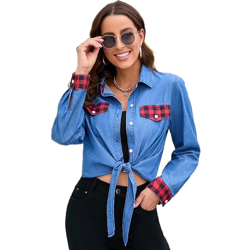 Spring Long Sleeves Casual Denim Shirt Women Fashion Slim Ladies Shirt Plaid Patchwork Feminina Asymmetric Jeans Cardigan Blouse
Spring Long Sleeves Casual Denim Shirt Women Fashion Slim Ladies Shirt Plaid Patchwork Feminina Asymmetric Jeans Cardigan Blouse