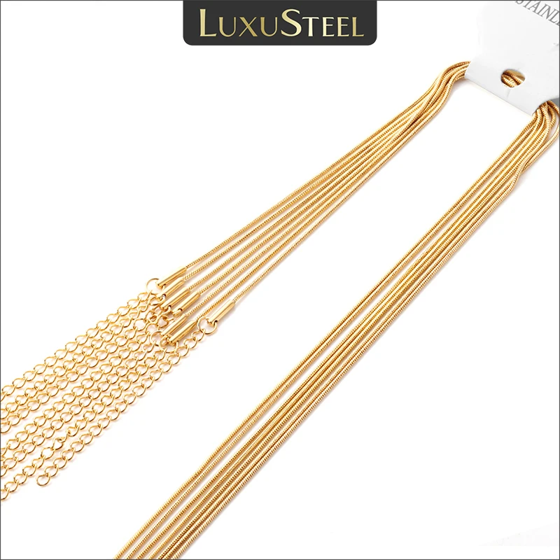 

LUXUSTEEL 10Pcs/Lots 45CM+5CM Snake Chains Necklace Women Men Stainless Steel No Fade Gold Color 1/2mm Jewelry Accessorie