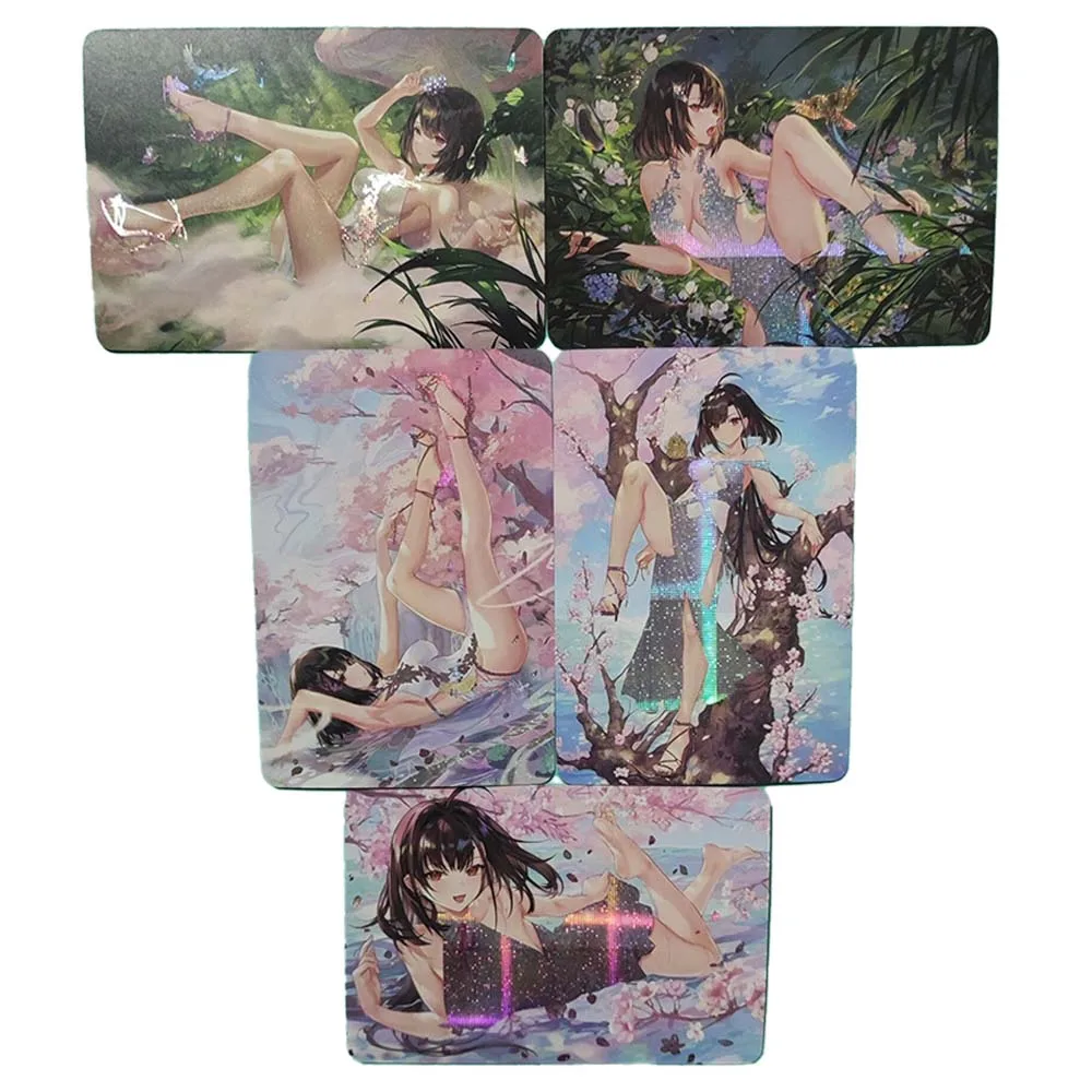

5Pcs/set Azur Lane Anime Characters Sexy Beautiful Girl Series Diy Refraction Embossed Flash Card Acg Collection Card Game Toy
