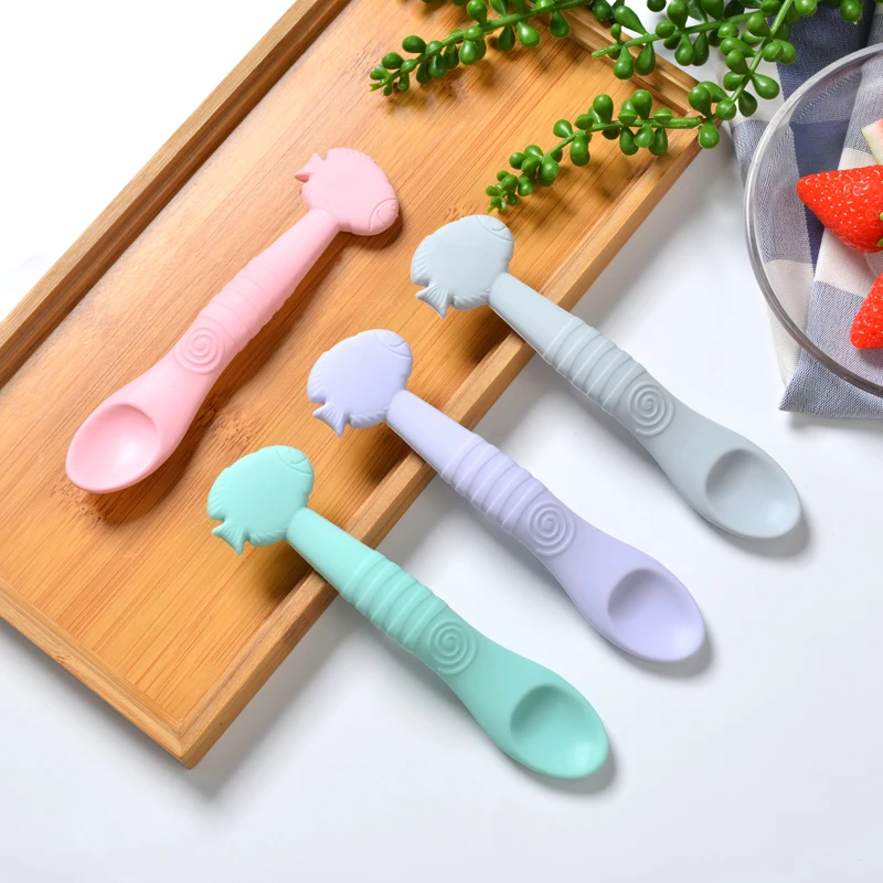 Colorful Organic 100% Food Grade Silicone Handle Spoon Baby Eating Fish Shape Kids Lovely Cute Hold Spoon for Infants Eating
Colorful Organic 100% Food Grade Silicone Handle Spoon Baby Eating Fish Shape Kids Lovely Cute Hold Spoon for Infants Eating