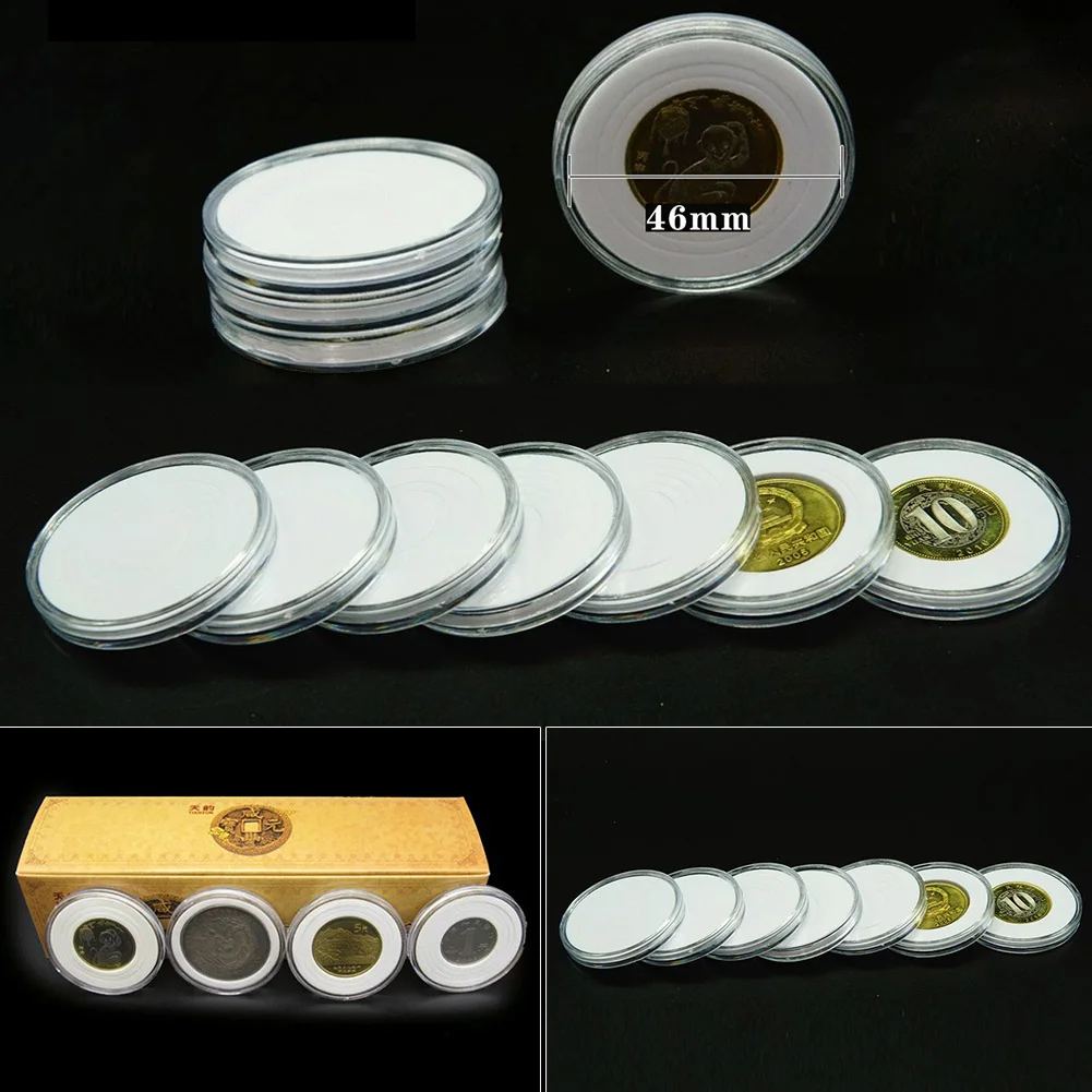 10/25PCS 46mm Transparent Plastic Coin Holder Adjustable Coin Collecting Round Box With Inner Cushion Case Storage Capsule
10/25PCS 46mm Transparent Plastic Coin Holder Adjustable Coin Collecting Round Box With Inner Cushion Case Storage Capsule
