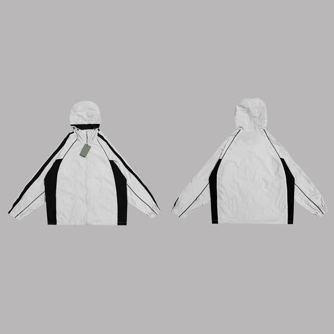 

Contrast Paneled Hooded Brand Top BB Jacket Mens Streetwear Autumn Winter Loose Casual Raglan Sleeve Zipper Outerwear Men Women
