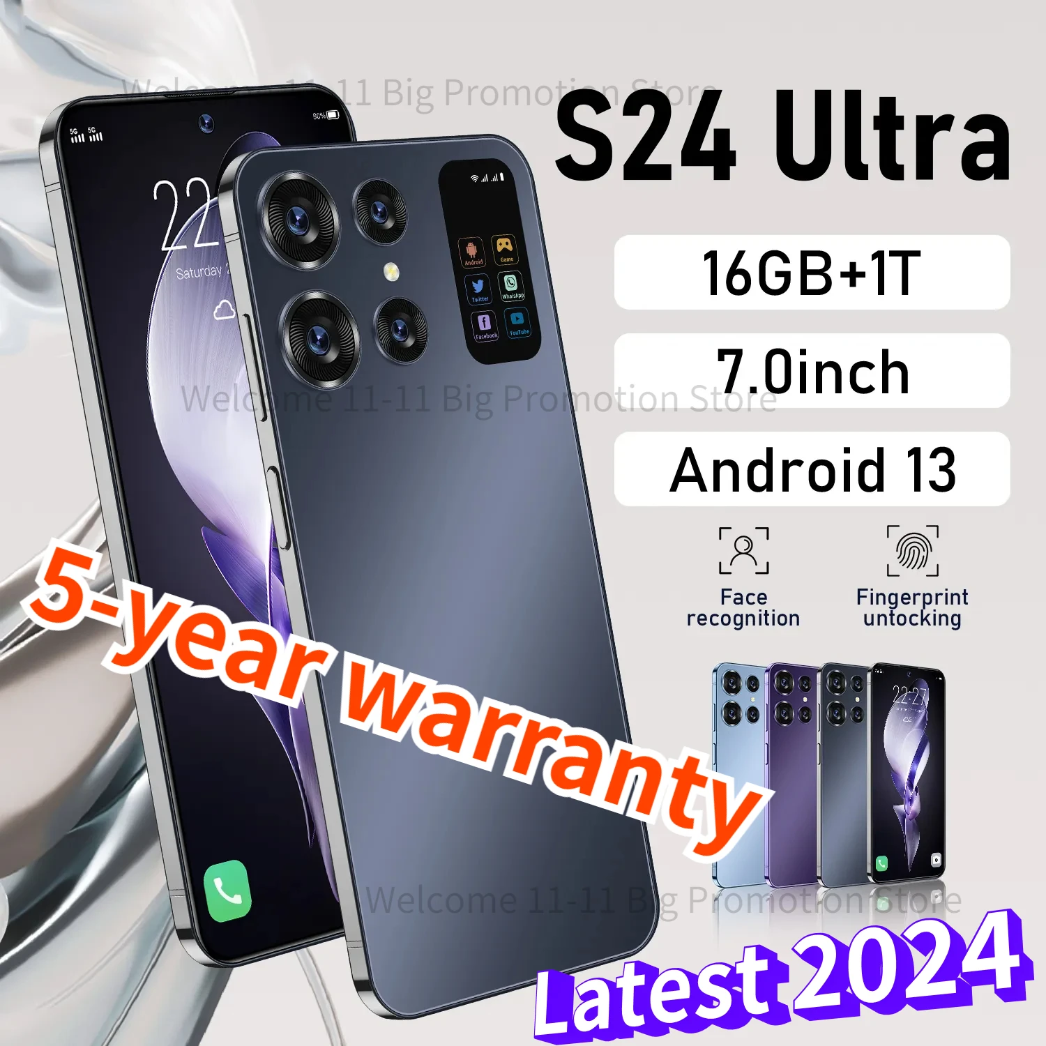 

Global S24 Ultra 7.0HD Screen 16G+1TB Smart Phone 7000Mah Android13 Celulare Dual Sim Face Unlocked NFC 5G Original Mobile Phone