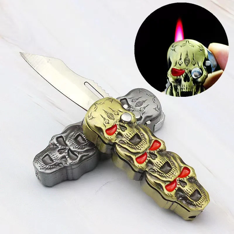Multifunctional skull butane flashlight windproof lighter with knife creative gas lighter jet outdoor survival lighter gift
Multifunctional skull butane flashlight windproof lighter with knife creative gas lighter jet outdoor survival lighter gift
